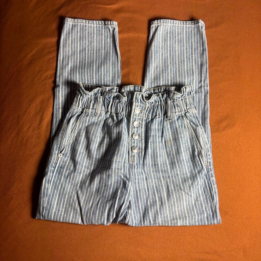 American Eagle Paper Bag Waist Striped Straight Leg Jeans with Buttons 4S